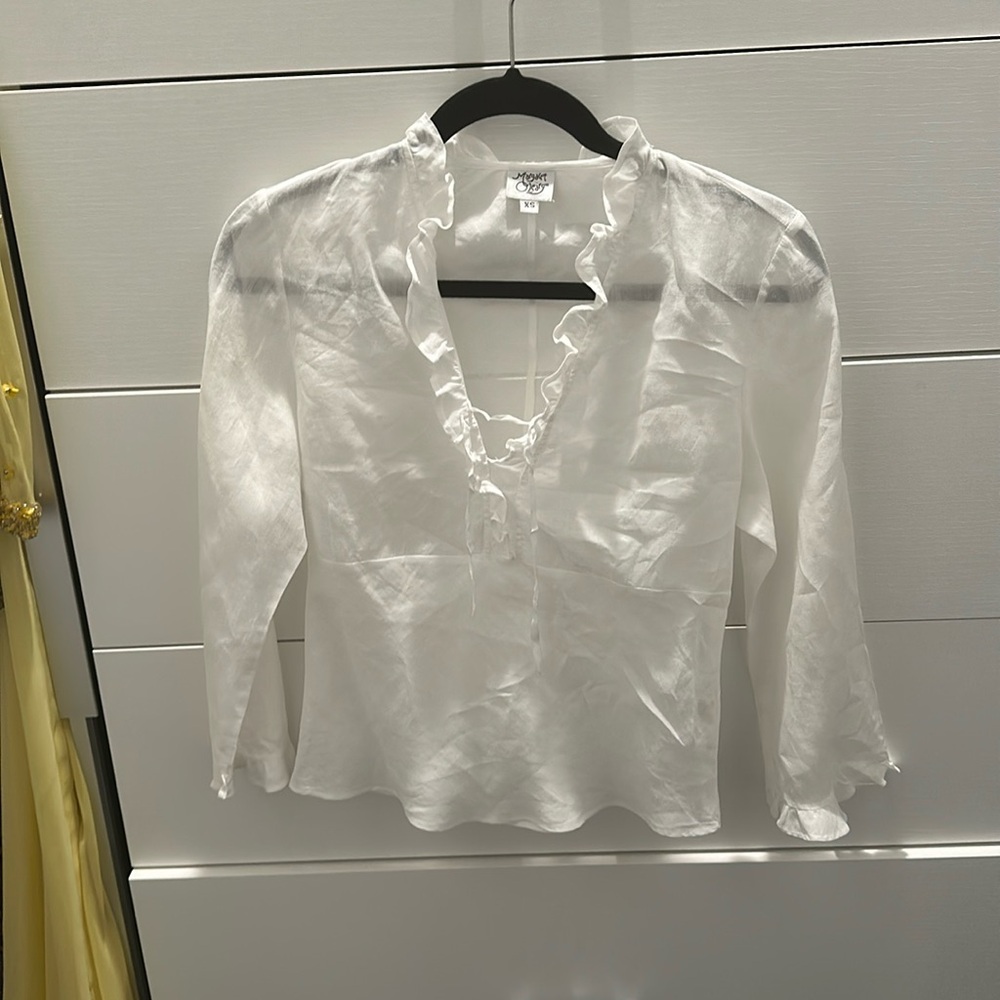 Margaret O’Leary white linen ruffle blouse
